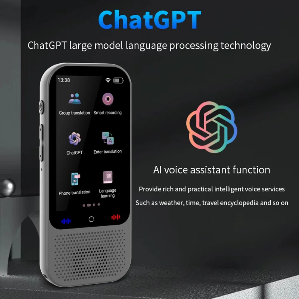 Portable Language Translator Device 138 Languages Voice Translating 16 Offline Translation ChatGPT Function 3in HD Touch Screen
