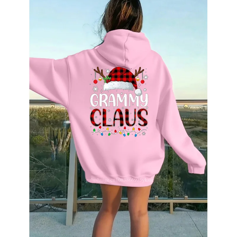 Oversized Hoodie Halloween Gifts Grammy Claus Plaid Hat Autumn Winter Fall Clothes For Grandma