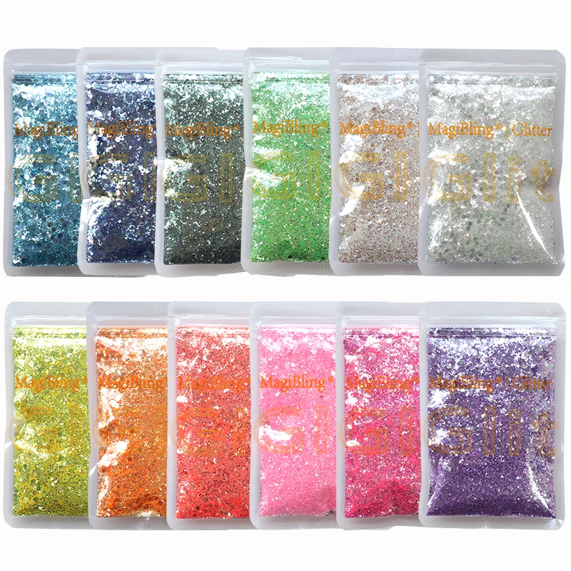 50 g/borsa Nuovo Olografico Misto Glitter Polvere Lucido Paillettes Unghie artistiche Esagonale Sirena Fiocchi FAI DA TE Artigianato Decorazioni materiale