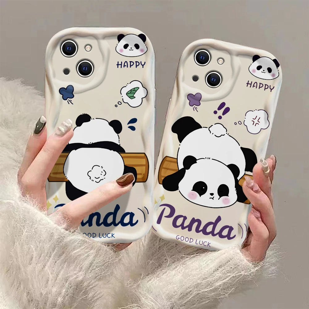 Cartoon Rare Chinese Panda 3D Wave Phone Case For Samsung Galaxy S24 S23 S21 S20 FE Plus Ultra 4G 5G Soft Silicone Back Cover