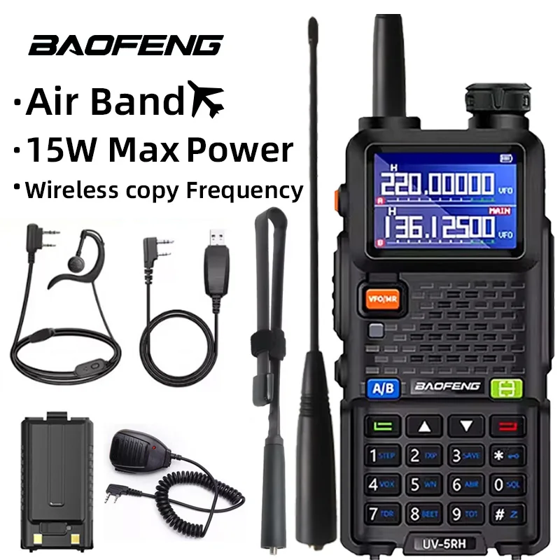 Baofeng 5RH Pro Max 15W Walkie-Talkie mit sechs Bändern und einem Klick, Kopierfrequenz, 999 Kanäle, bidirektionaler USB-Transceiver HAM 50 km