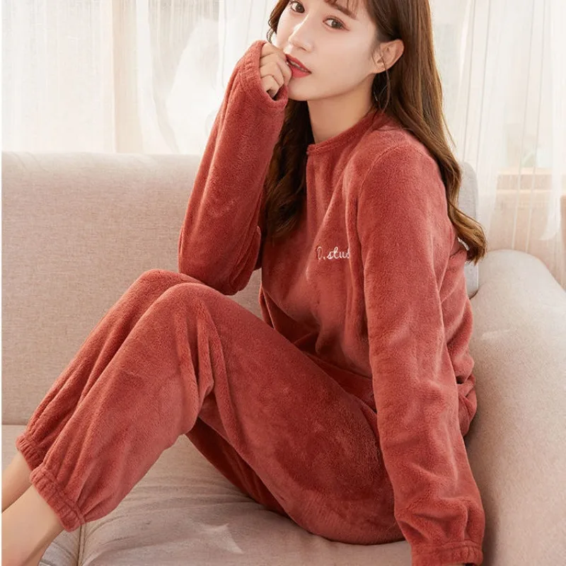 Homewear Coral Velvet Pyjamas Autumn and Winter Warm Thickened Pajamas Home Maternity Monthly Warm Clothes Pajamas Homewear