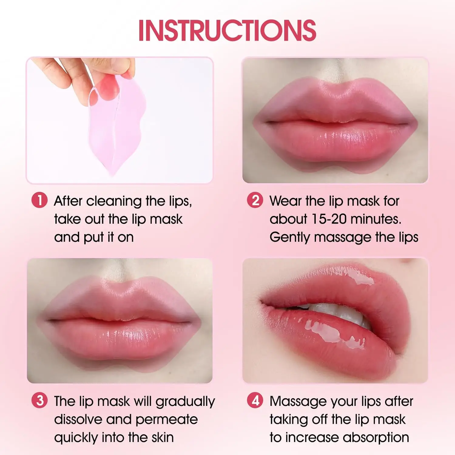 20pc Collagen Lip Mask - Deeply Hydrates, Crystal Patch Smooths Fine Lines, Moisturizes Dry Lips for Firmer and Younger Lip Skin