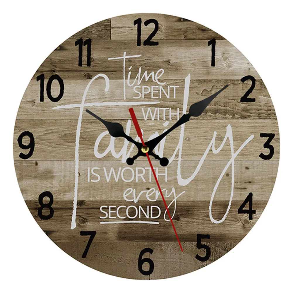 1PCS 12 Inches Multicolored Vintage Hanging Clock Woodiness Round Farmhouse Wall Clock Wood Rustic Home Livingroom Decorations