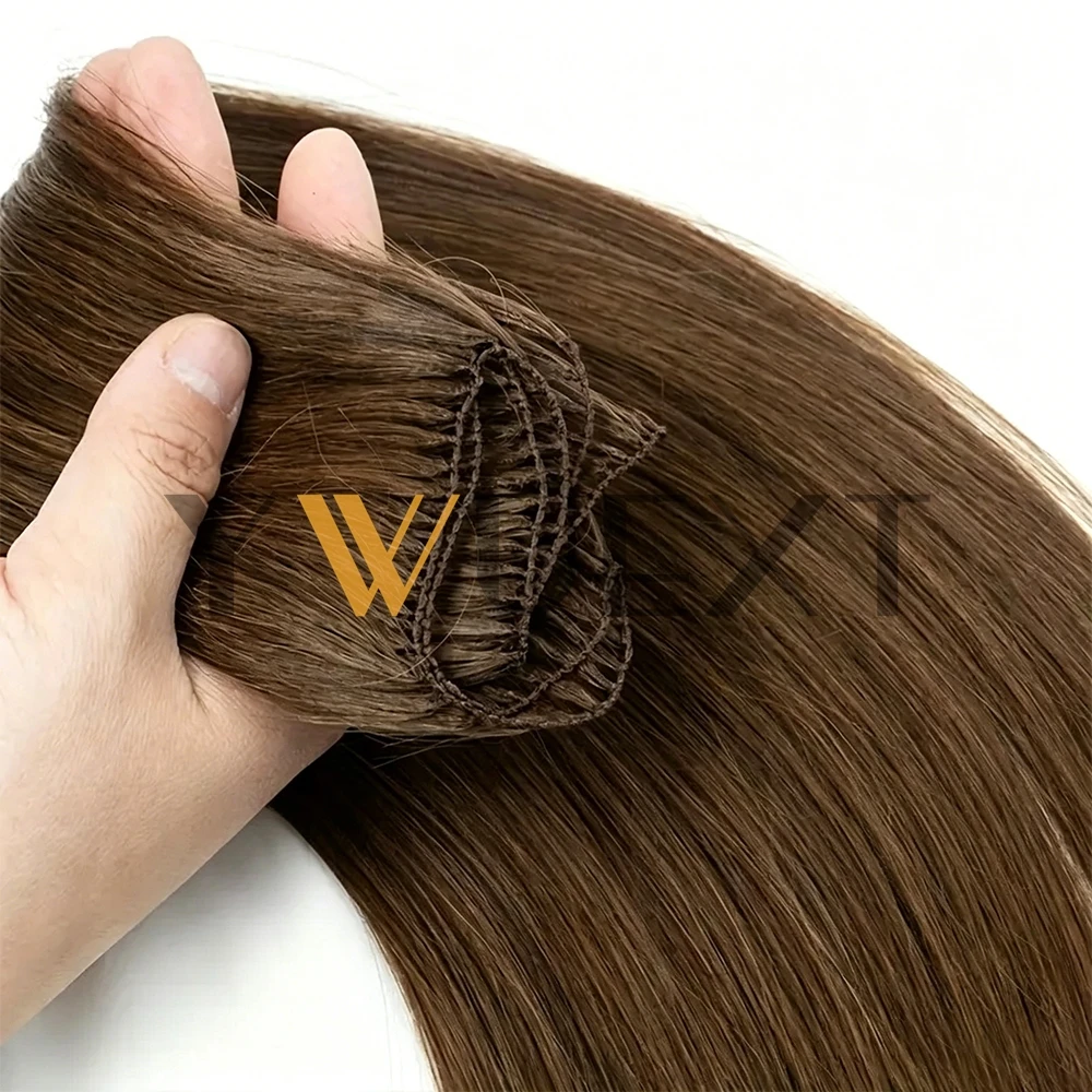 Feather Hair Bundles Extensions 40-70g Natural Straight Fish Line Human Hair Invisible Micro rings Hair Extension Weft 7 Colors - view 5