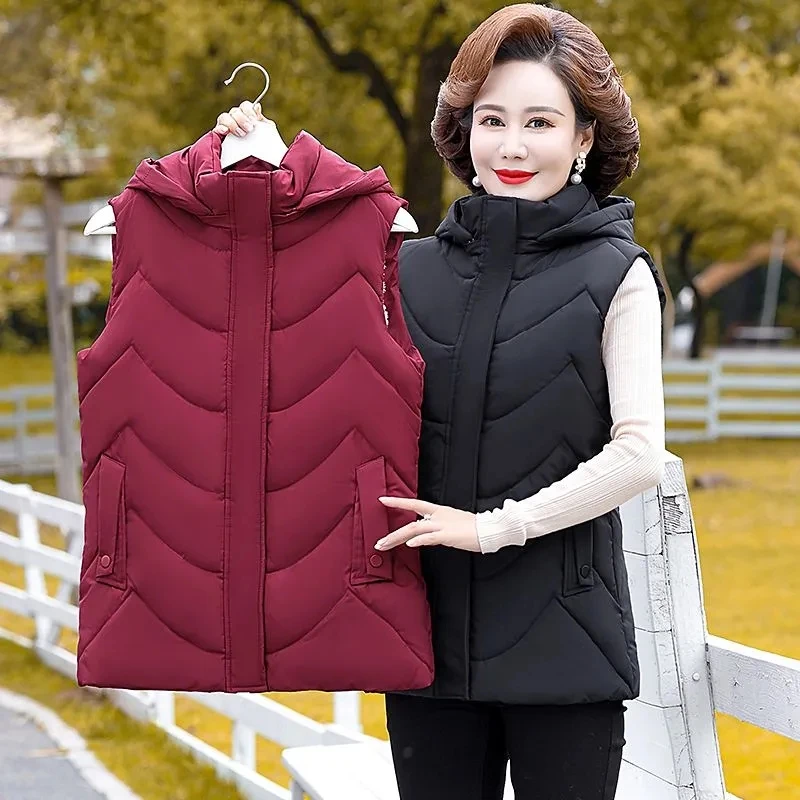 Middle-aged Women Autumn Winter Velvet Cotton Vest Jacket Warm Zipper Sleeveless Coat Mother Casual Waistcoat Female Tops 6XL7XL