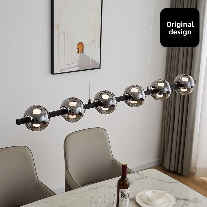

Minimalist Italian-style restaurant chandelier, high-end designer smoky gray glass lighting fixture, creative simple bar counter