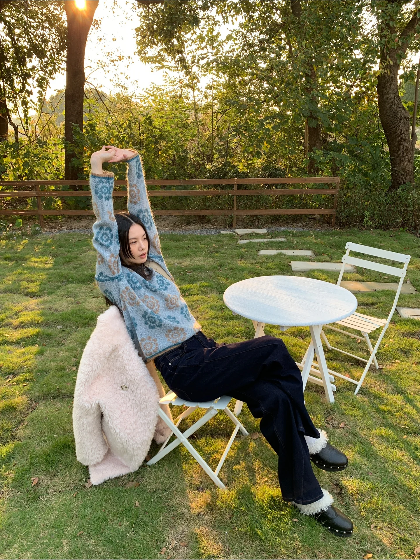 

Ele round Ne Knitted Sweater Women's Faionable New Sle eep Camere Versatile Floral Patterned Long Sve Top