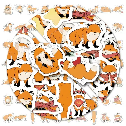 80 szt. Mini Urocze Naklejki z Lisami - Małe Naklejki Kawaii na Laptopa, Butelkę na Wodę, Album do Wyklejania, DIY, Małe Dekoracje, Prezenty