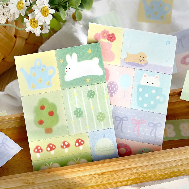 50sheets Slow Diary Series Kawaii Cartoon Patchwork Message notes DIY Scrapbook Aesthetic Stationery Craft Paper