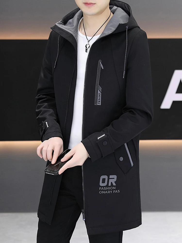 

Мужская демисезонная куртка средней длины с капюшоном, утепленная, повседневная, в корейском стиле, для активного отдыха и работы, молодежная