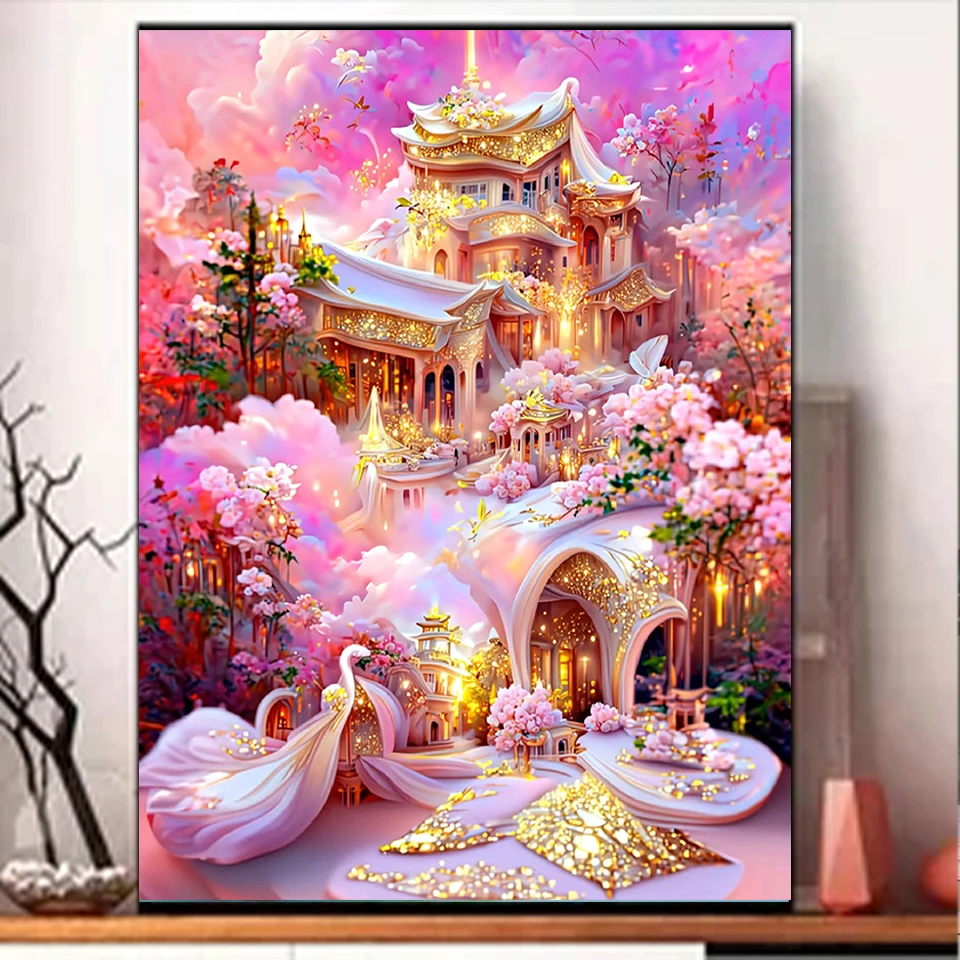 

Diamond Painting Full Circle Square Diamond Dream Castle DIY Diamond Painting Handmade Cross Embroidery Decoration Art