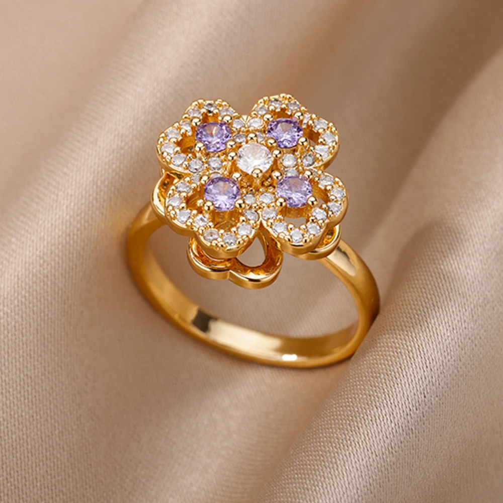 Anti-Stress Anxiety Rings for Women Gold Color Open Adjustable Rotating Ring Aesthetic Wedding Fashion Jewelry Gift view 6