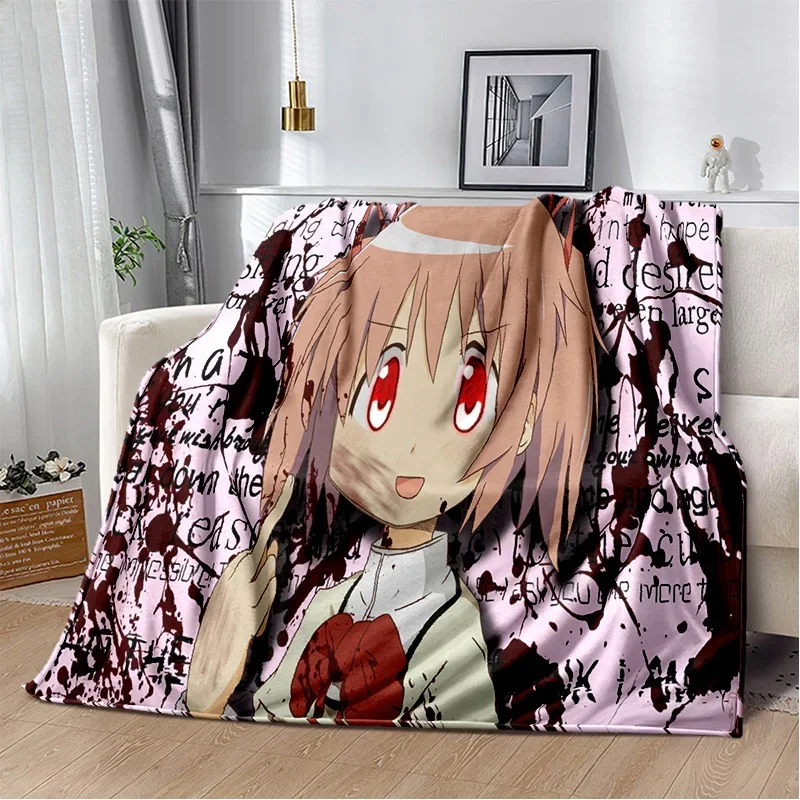 Cartoon Puella Magi Madoka Magica Blanket,Soft Throw Blanket for Home Bedroom Bed Sofa Picnic Travel Office Cover Blanket Kids