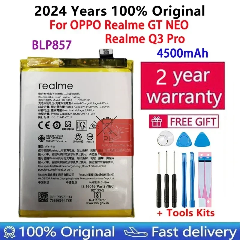 

100% Orginal 4500mAh High Quality Replacement Battery For OPPO Realme GT NEO RMX3031 BLP857 Mobile Phone Latest Batteries