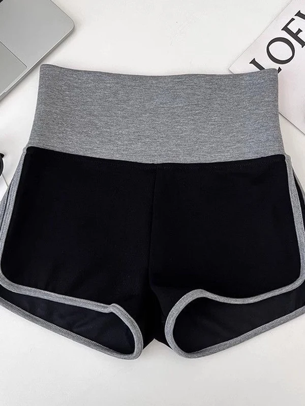 

American Style Sexy Color Block Sports Shorts Women's High Waist Slim Wide Leg Casual A-Line Hot Pants Trousers