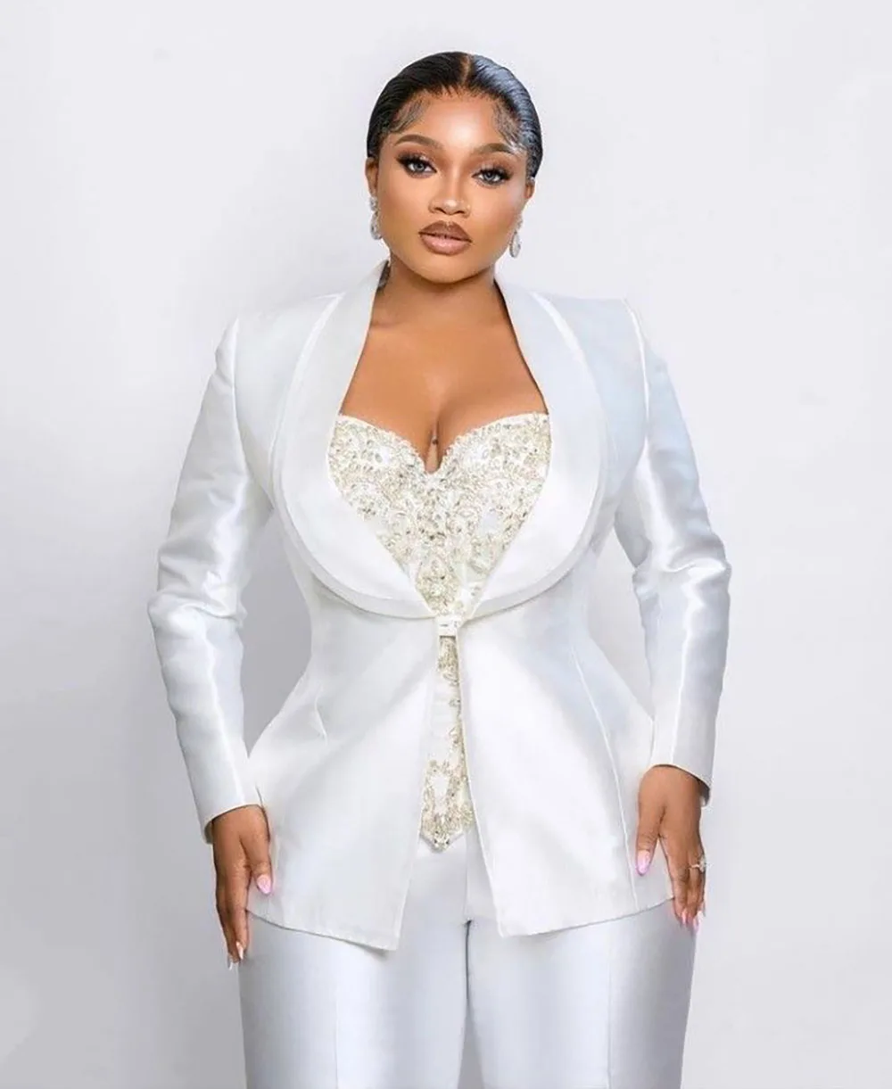 Women's Dresses Suit Gowns Elegant Double Lapel One Button Jacket Coat And Pants For Female Satin 2 Pieces Suit Customized W668