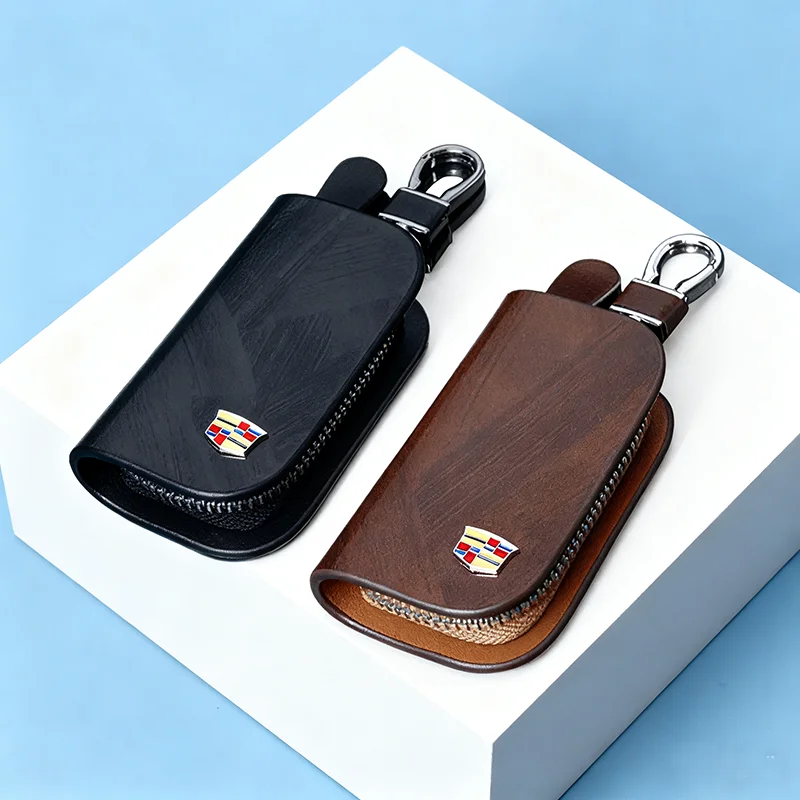 Bolsa de cuero para llaves de coche, soporte tipo billetera para Cadillac Escalade Tiburon Deville Sevilla XT5 XTS CTS BLS SLS DTS XLR, organizador de llaveros