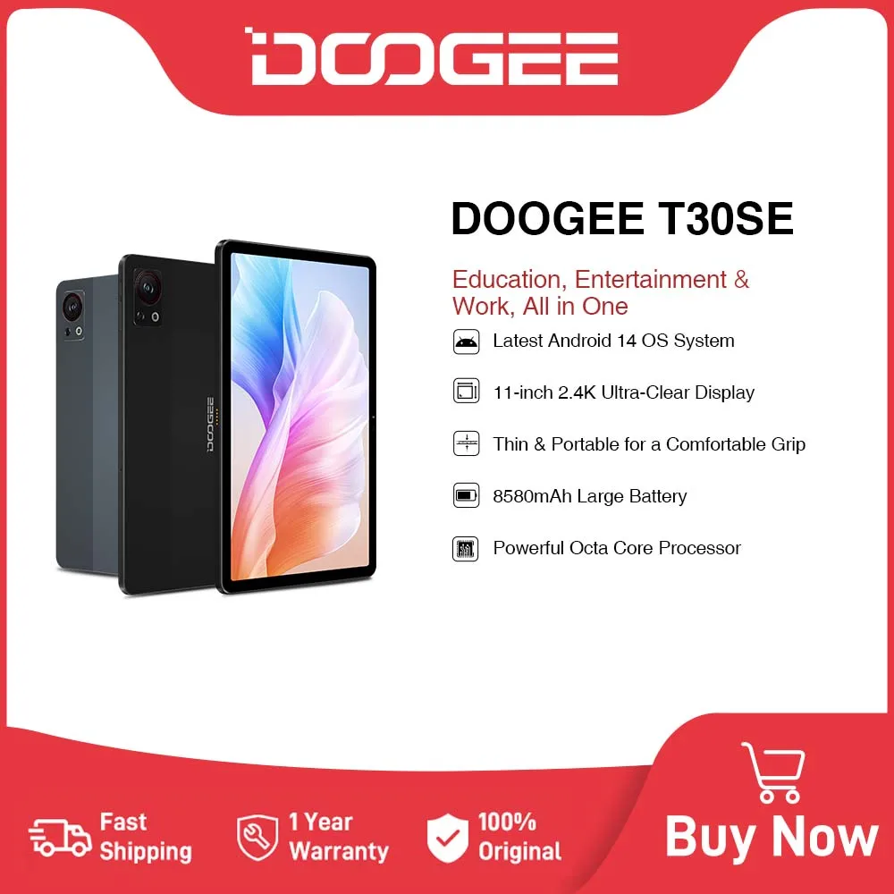 

Мировая премьера DOOGEE T30SE Планшет Android 14 T606, восьмиядерный процессор, 11 дюймов, 2,4 кг, сертифицированный 9 ГБ (4 + 5) 128 ГБ, 8580 мАч, четырехколонки, планшет