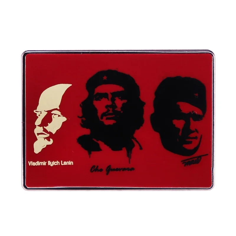 Communist Lenin,Che Guevara And Tito Badge Vintage Red Propaganda Poster Brooch