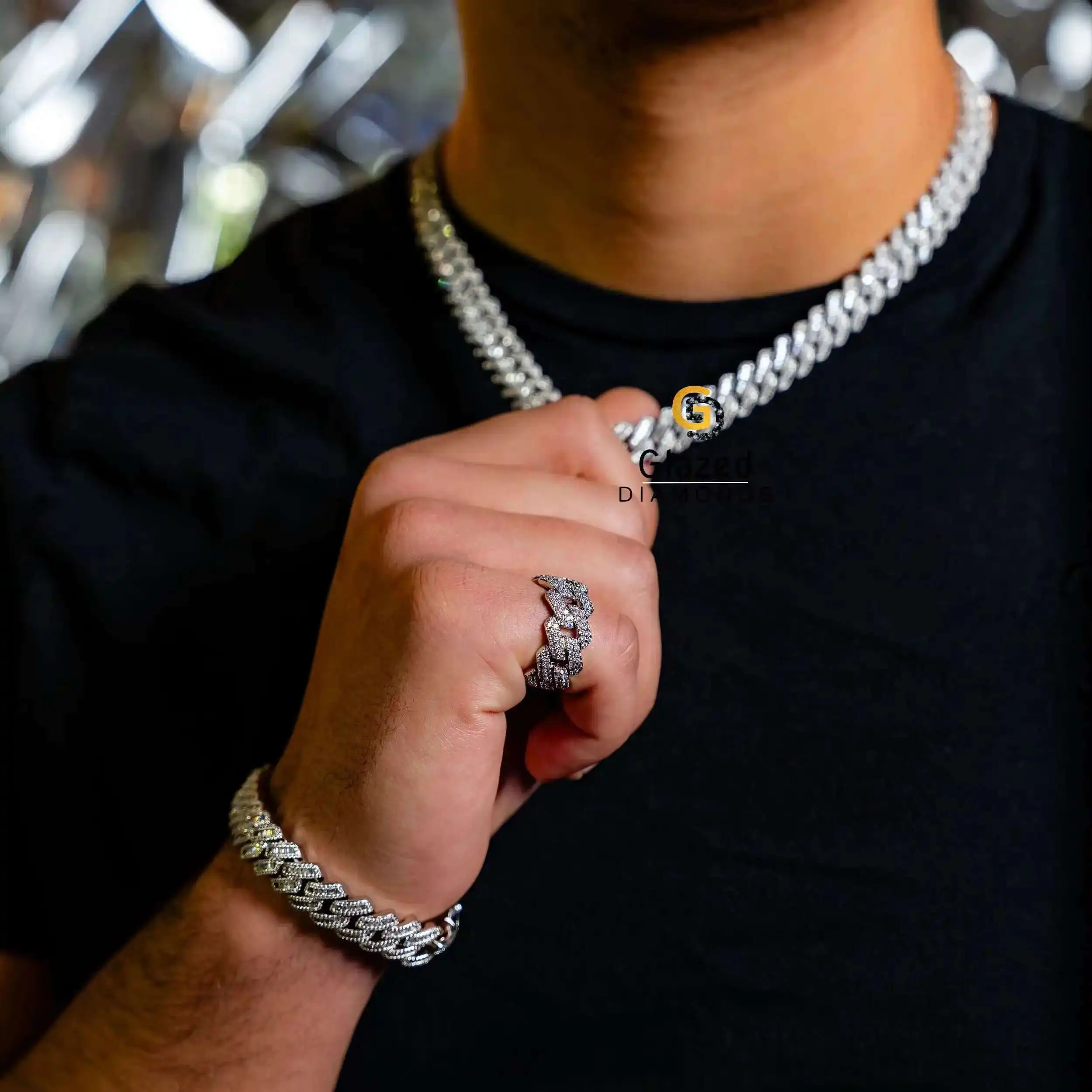 Personalized Designer Cuban 10Kt White Gold Round and Baguette Cut Vvs Clarity Moissanite Diamonds Iced Out Party Wear Bracelet