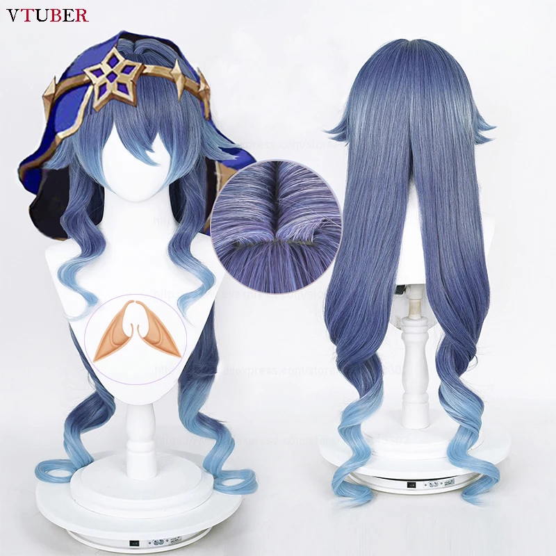 

Layla Cosplay Wig Game Genshin Layla Blue Gradient Curly Long Heat Resistant Synthetic Hair Cosplay Role Play Wigs + Wig Cap