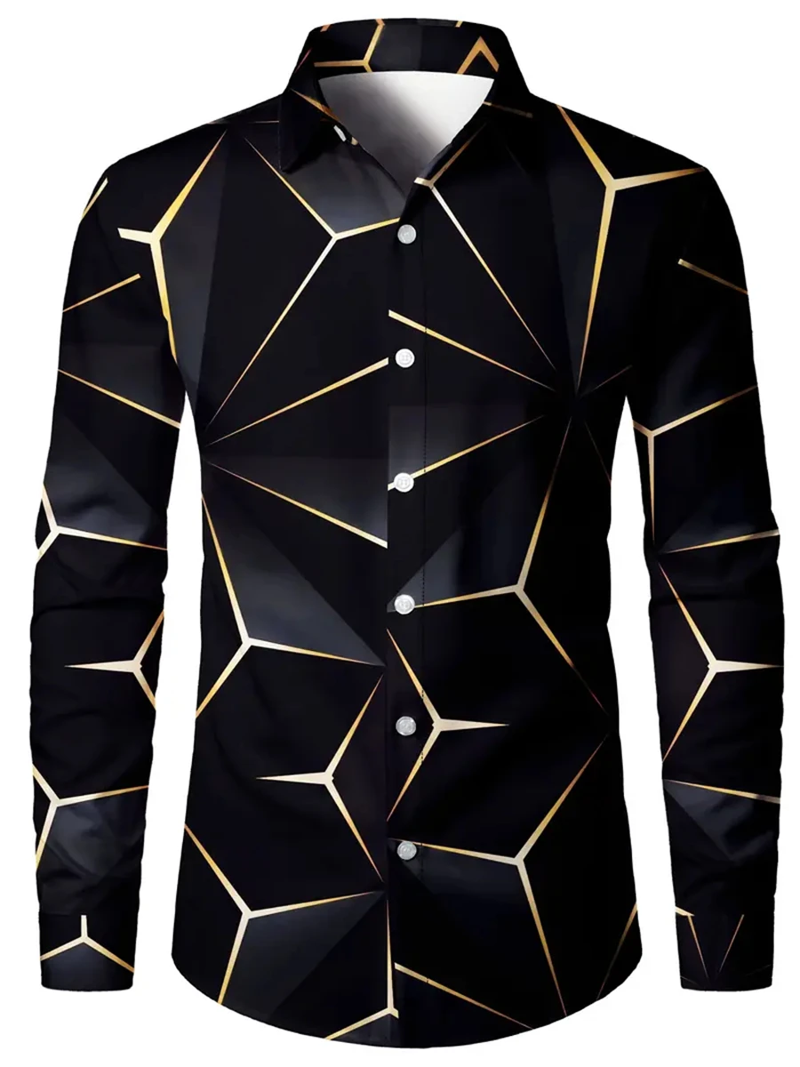 Fashion men's printed long-sleeved shirt casual handsome personality comfortable men's high-quality lapel large size tops