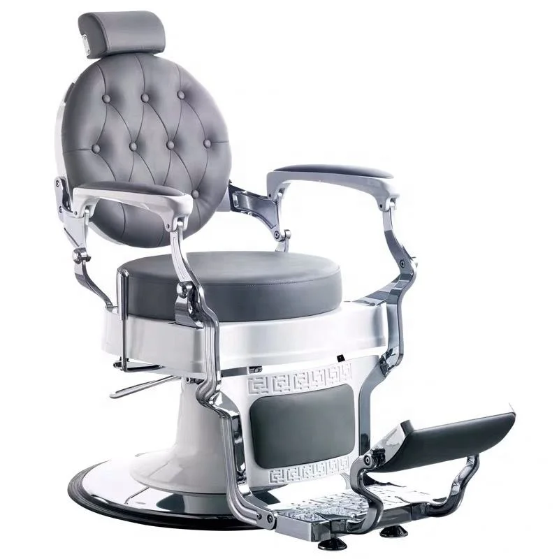 

Luxury Hair Salon Equipment Furniture Silver Metal Frame Barber Chair Reclining Beauty Salon Chair