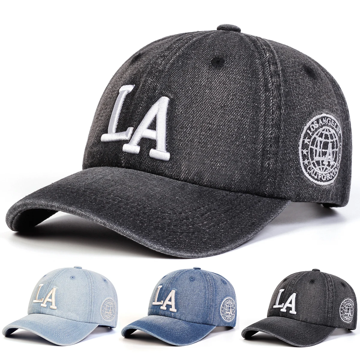 للجنسين LA إلكتروني التطريز غسلها الدينيم قبعات البيسبول الربيع والخريف في الهواء الطلق قابل للتعديل قبعات عادية واقية من الشمس قبعة قبعة رياضية #1