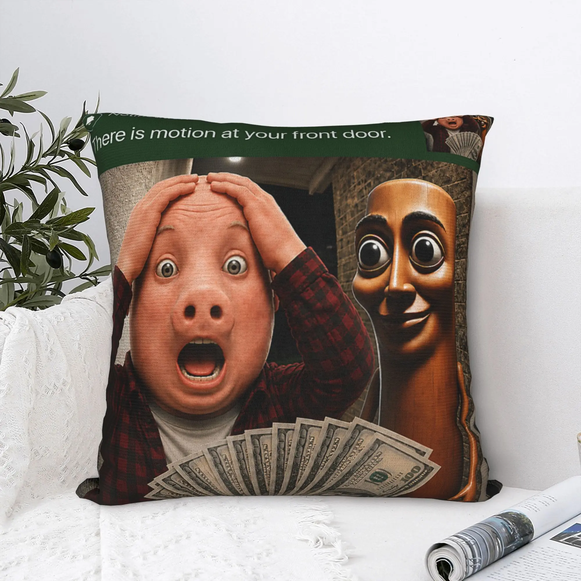 Tung Tung Sahur John Pork Motion at Your Front Door Pillow Cover Comfy Cushion Cover Funny Pillow Case For Office Car Home Decor
