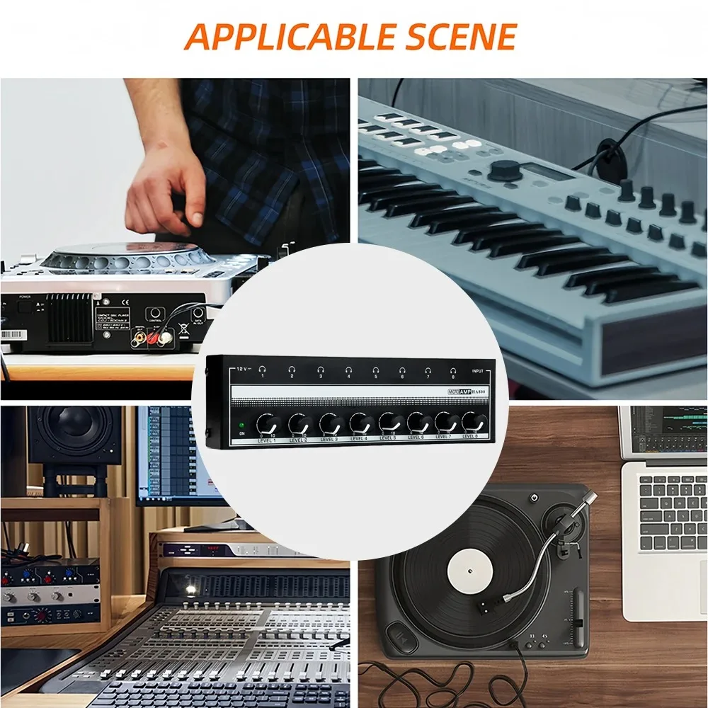 Professioneller Kopfhörerverstärker, 8 Kanäle, HiFi-Stereo-Audioverstärker, ultrakompakter Mini-Verstärker mit Stereo-/Mono-Schalter Professional Headphone Amplifier 8 Channels HiFi Stereo Audio Amplifier