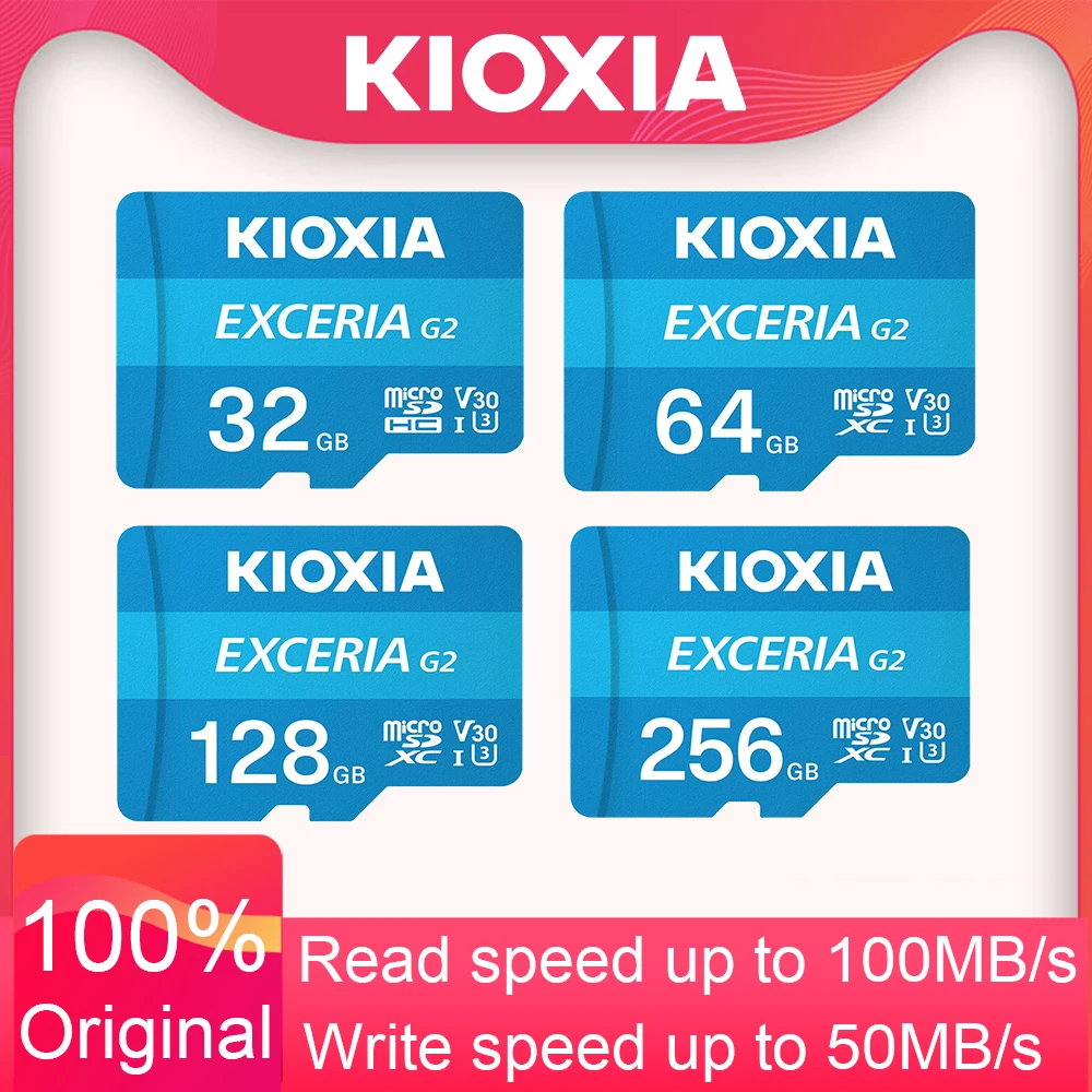 KIOXIA EXCERIA G2 MicroSD 128GB 64GB U3 V30 carte mmoire Flash 256GB A1 Micro SD TF carte 32GB classe 10 haute vitesse de lecture 100 mo/s