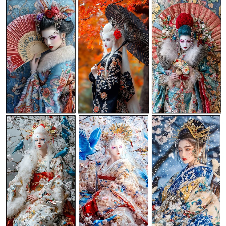 

5D DIY Diamond Painting Kimono Female Geisha Japanese Cross Embroidery Diamond Mosaic Set Rhinestone Home Decoration