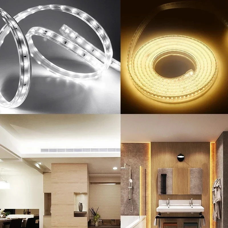 220V Led Strip 60Leds With EU Plug Flexible Led Light Smd 5050 Waterproof Outdoor Lamp Led Tape Bright Kitchen Backlight Decor