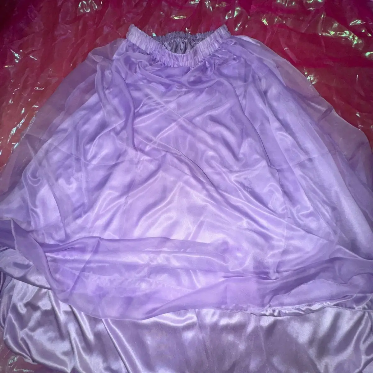 90cm Length Glossy Double Layer Violet Women Long Skirt Satin High Waist Sleeping Loose Bottoms