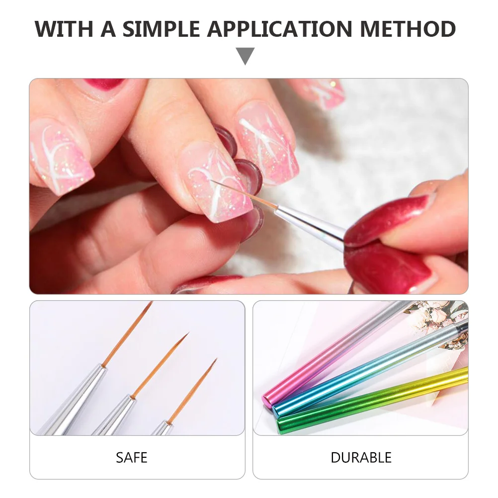 

3pcs Metal Shaft Art Pen Set Gradient Long Handle Manicure Drawing Tool Nail Art Extension Brush Nail Salon Accessory