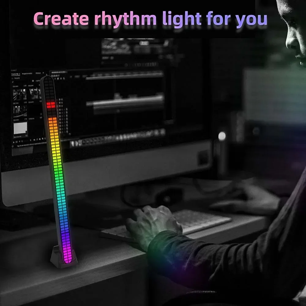 30 سنتيمتر صف مزدوج 64bit RGB لاقط عمود إضاءة LED التحكم الصوتي ضوء قابلة للشحن المغناطيسي الموسيقى إيقاع ضوء سيارة جو الإضاءة #4