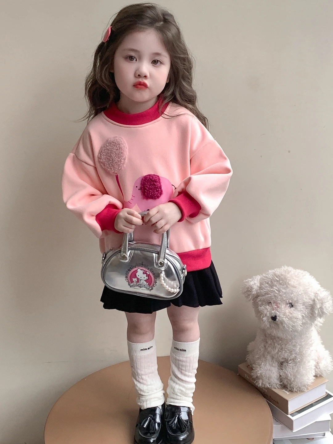 Sweat-shirt d'hiver pour filles, doublé de polaire, vêtements décontractés d'automne, vêtements chauds pour bébé, sweat-shirt à col rond tendance