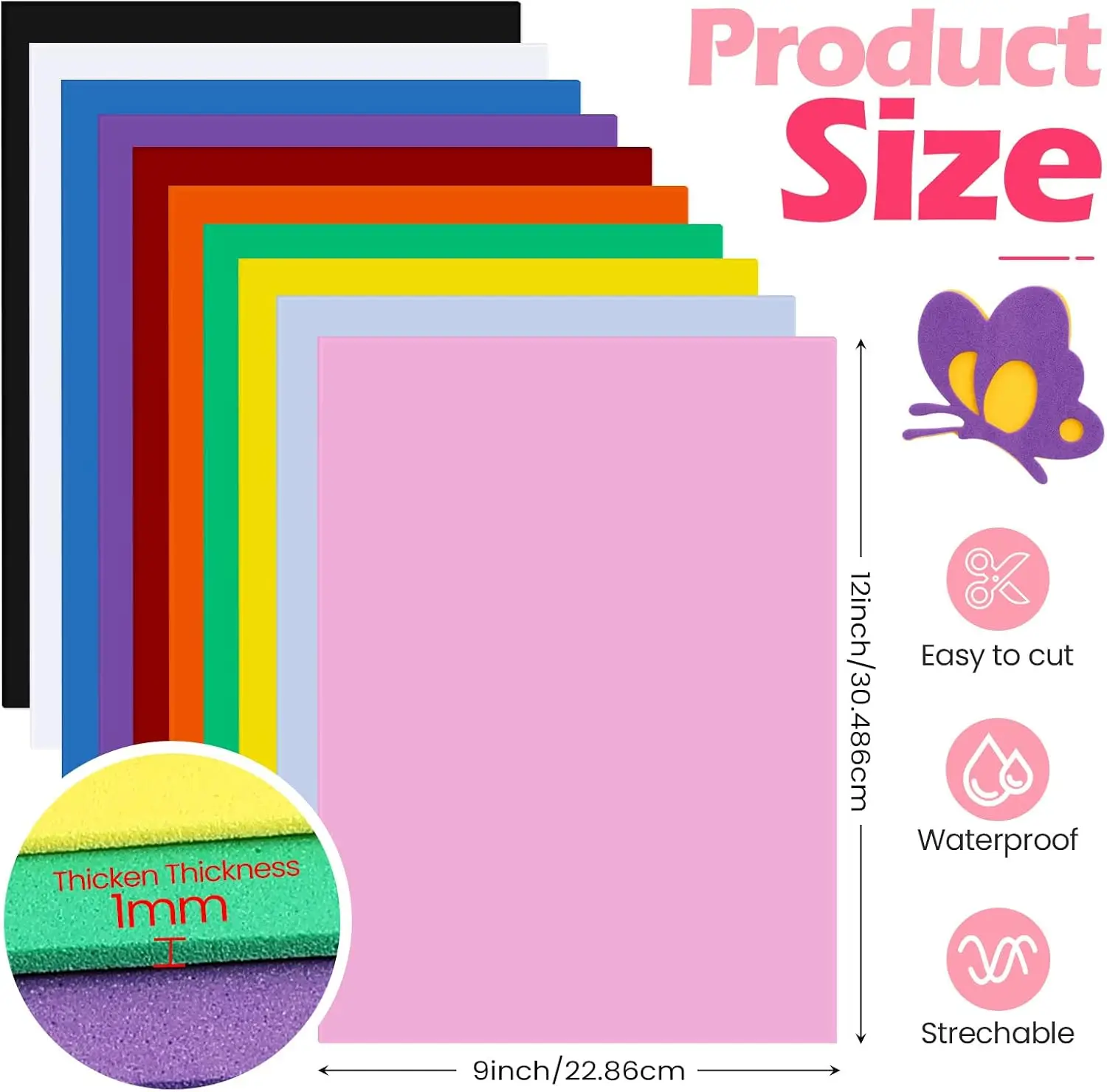 200 Pcs EVA Foam Sheet Crafts 9 x 12 Inch Assorted 10 Colors 1mm Foam EVA Paper for Crafts Craft Handicraft for Scrapbooking DIY Arts
