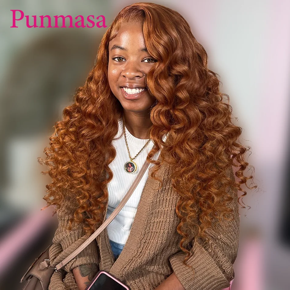 Punmasa Ginger Brown Colored Loose Wave Wear To Go Peruvian Remy 200% 13x4 Transparent Lace Frontal Wig 13x6 Lace Front Wig