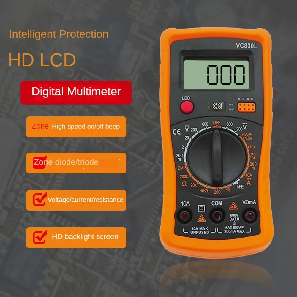 VC830L Digital Intelligent Protection Multimeter with LCD Screen Backlight Portable Voltmeter for Electronic Maintenance