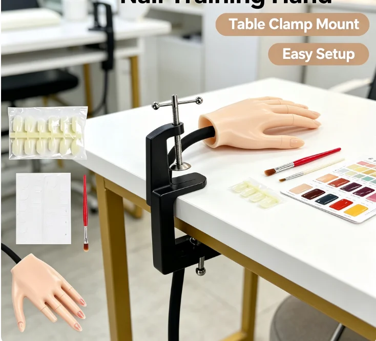 Nail Art Practice Hand With Clamp Bracket, Detachable Fingers Model Free Nail Tips For Beginner Salon Practice