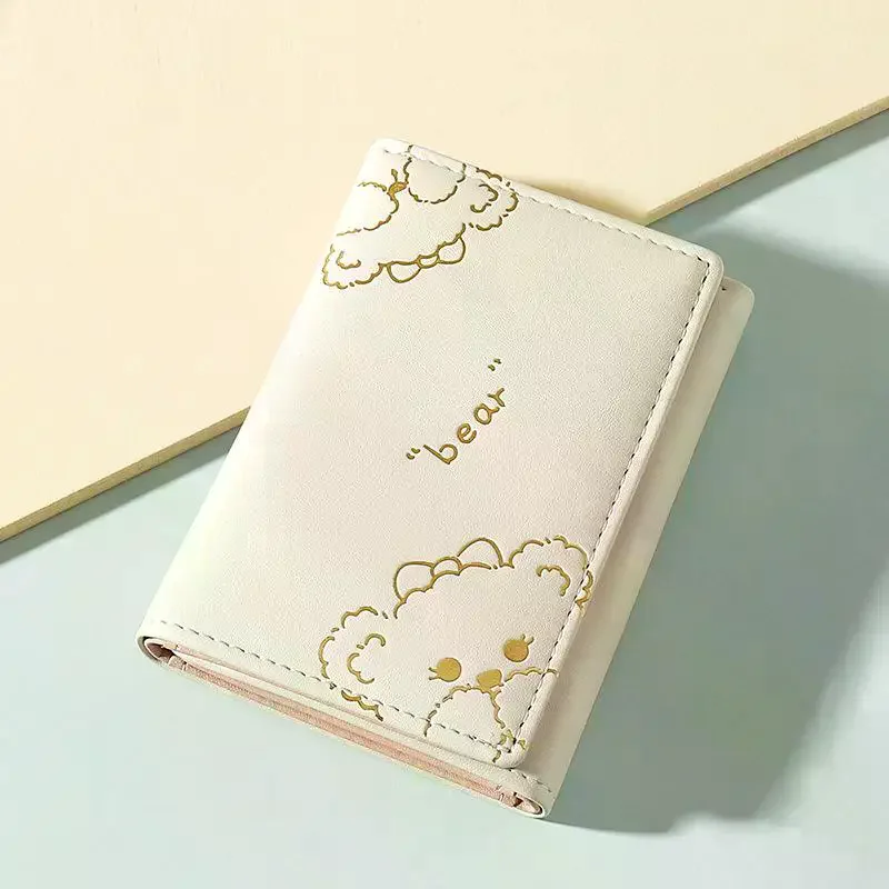 Cute PU Leather Wallet Bunny Bear Cartoon Print Multi Card Slots For Teen Girls Daily Use