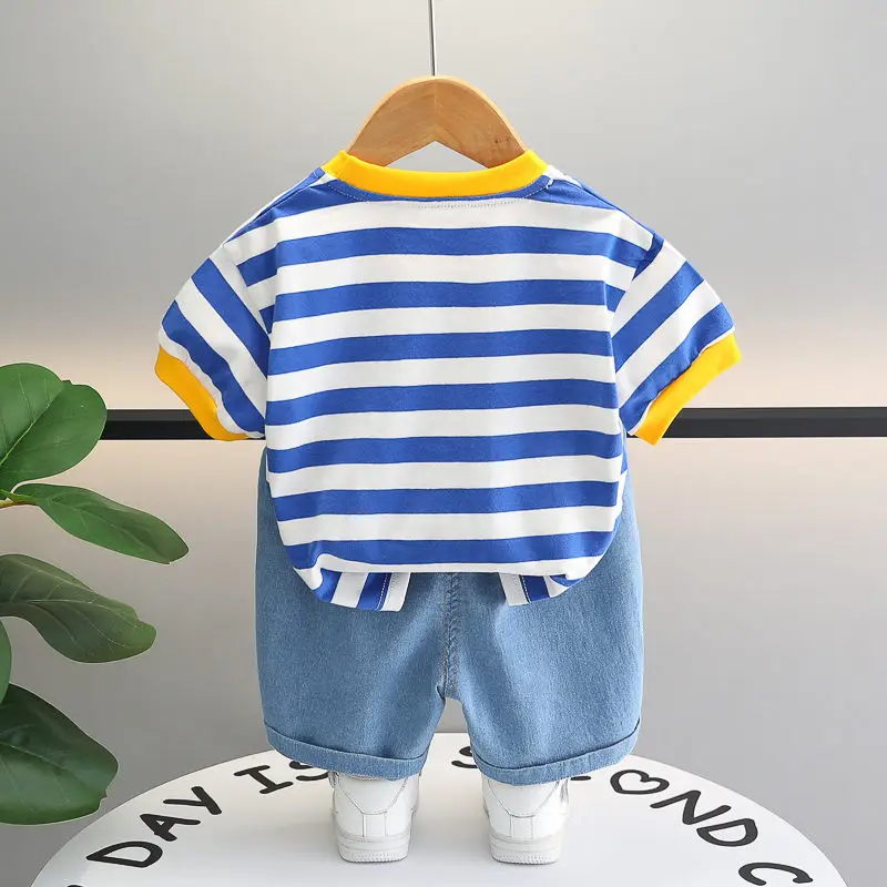 Kids Boys Girls Summer Clothes Cotton Strips Sports Suit Infant Space T Shirt Shorts Children Clothing Tracksuits Set 0-5 Years