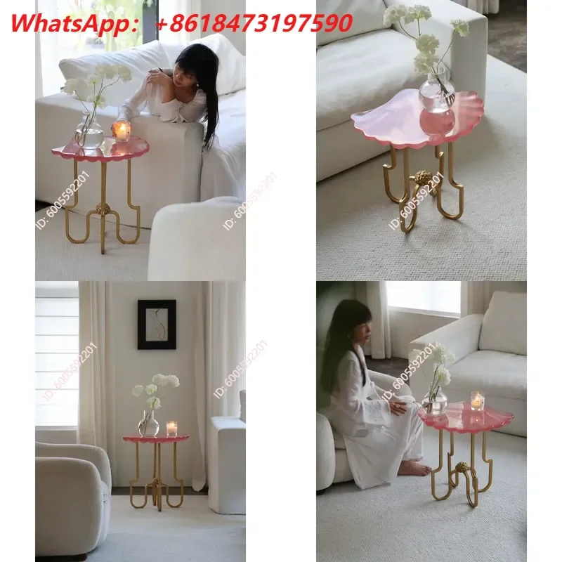 French Antique Resin Shell Small Edge Table for Mustard Home Furnishing Porch Sofa Bedside B&B Hotel Balcony Corner Decor