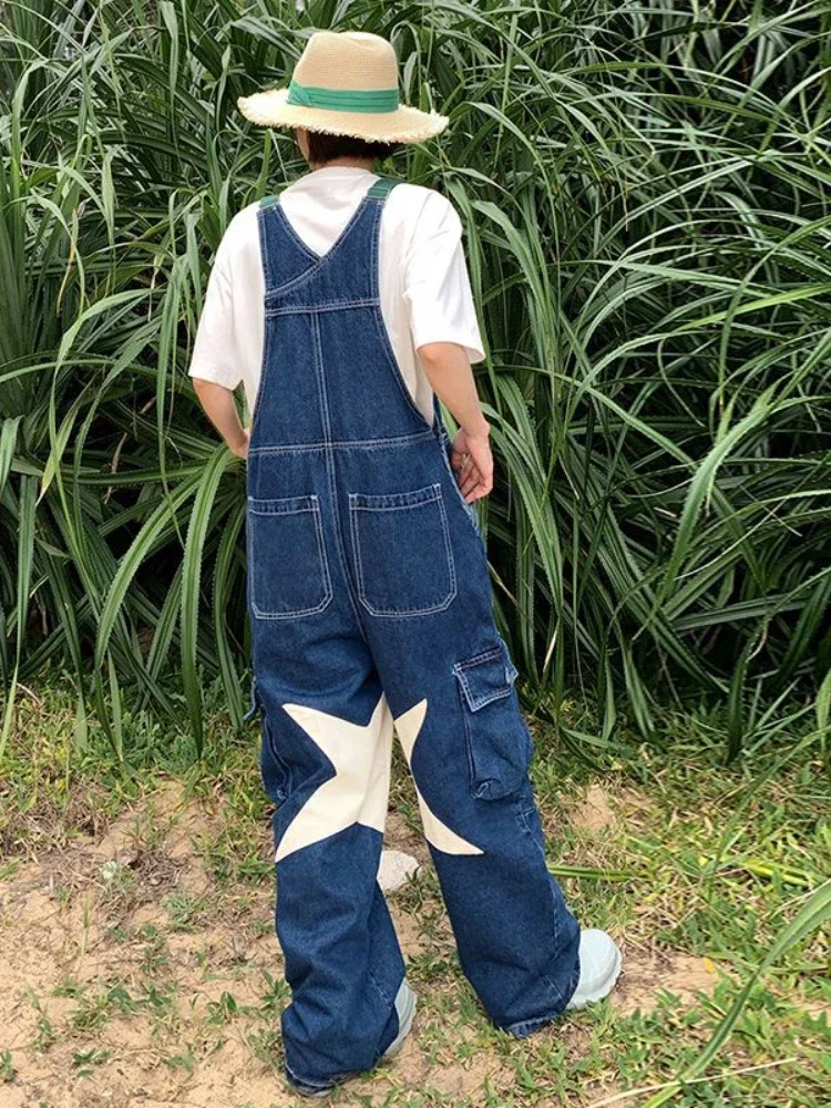 HOUZHOU Vintage Cargo Denim Pants Women Overalls Oversized Star Girl Y2k Harajuku Fashion Retro Kawaii Denim Jumpsuit Streetwear