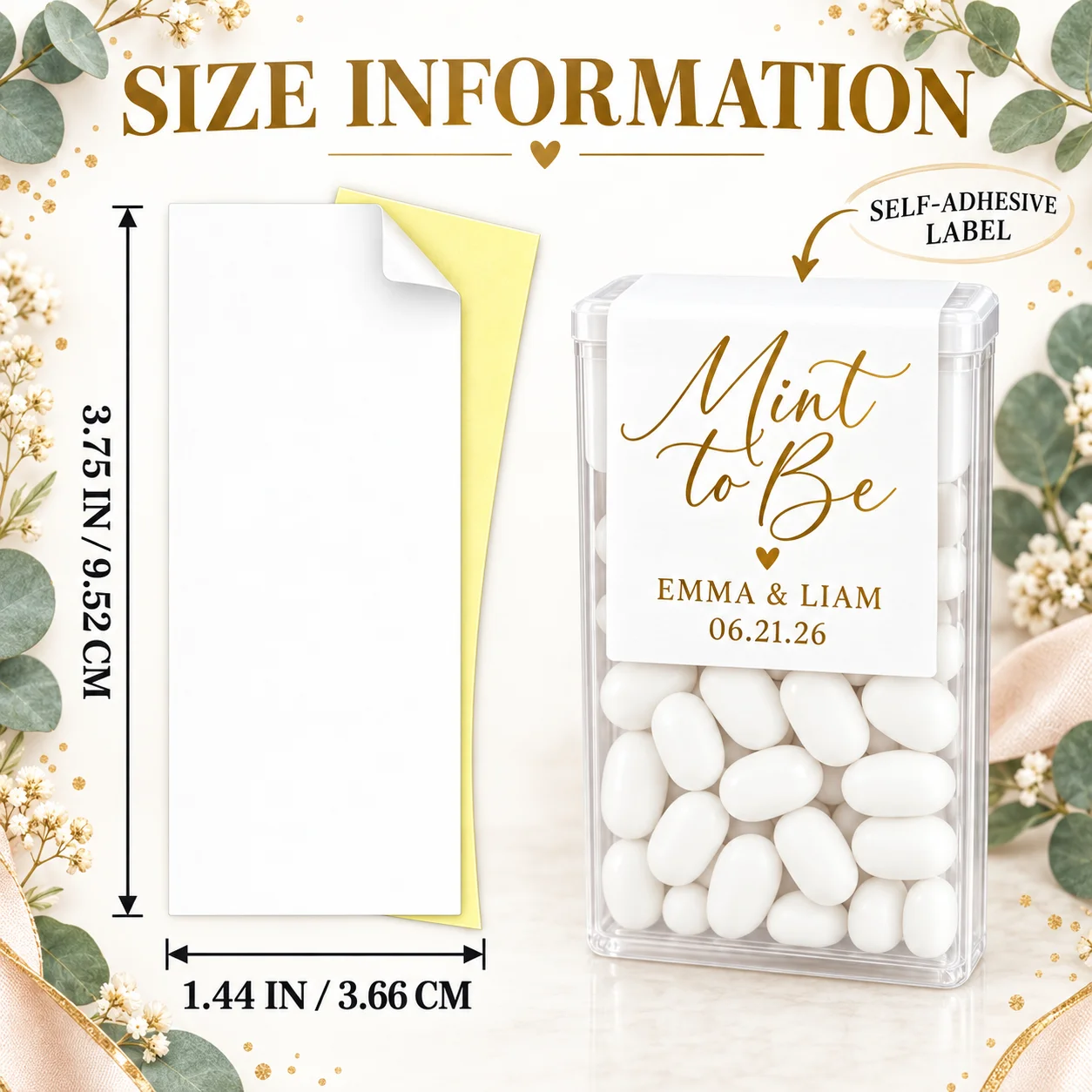 Mint To Be Custom Wedding Mint Stickers, Personalized Names & Date Candy Label, Bridal Shower Favor Self Adhesive Sticker