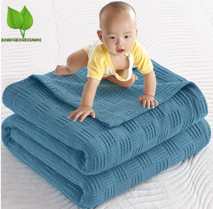 

Baby Summer Cooling Cotton Blanket, Bed Cover, Queen and King Size, Child Thin Quilt, Gray and Blue, Bedspread on the Bed Cover