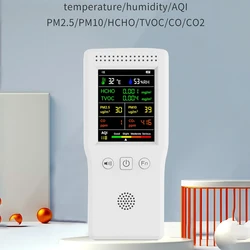 Ręczny detektor jakości powietrza 9 w 1 PM2,5 PM10 HCHO TVOC CO CO2 AQI Temperatura Wilgotność Monitor jakości powietrza Wyświetlacz LCD