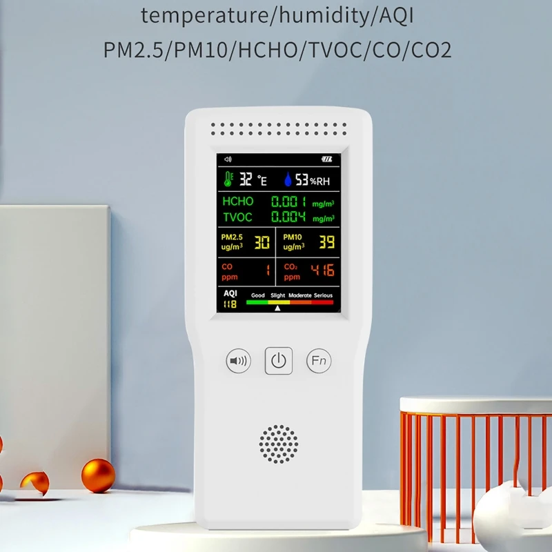 9 In 1 Handheld Air Quality Detector PM2.5 PM10 HCHO TVOC CO CO2 AQI Temperature Humidity Air Quality Monitor LCD Display